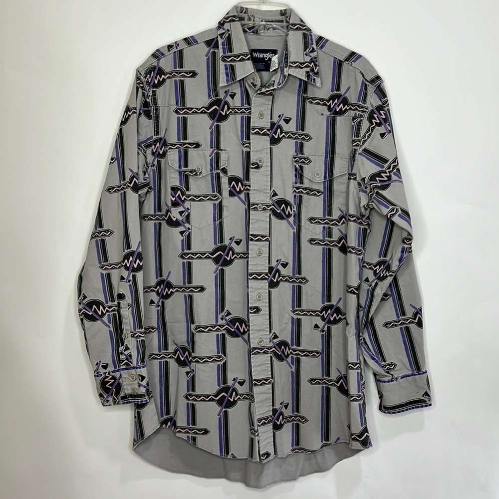 Vintage Wrangler Button Up Shirt Western 90s Cowboy Tomahawk